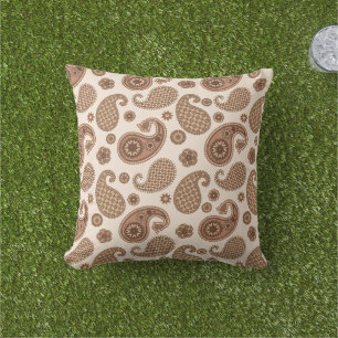 Paisley Pattern, Chocolate Brown and Tan on Beige Cushion