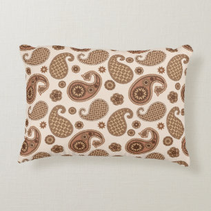 Paisley Pattern, Chocolate Brown and Tan on Beige Decorative Cushion