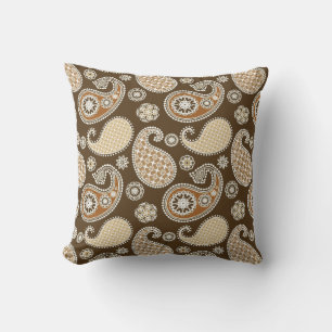 Paisley pattern, Chocolate Brown and Tan Outdoor Cushion