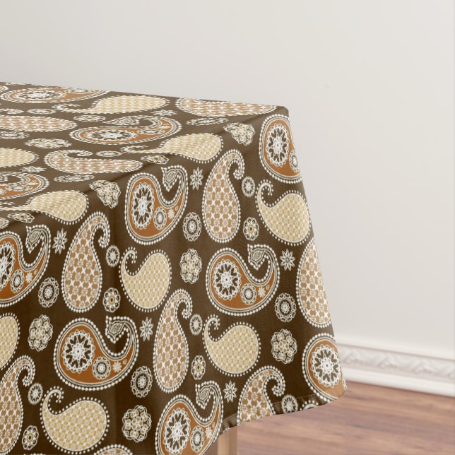 Paisley pattern, Chocolate Brown and Tan Tablecloth (In Situ)