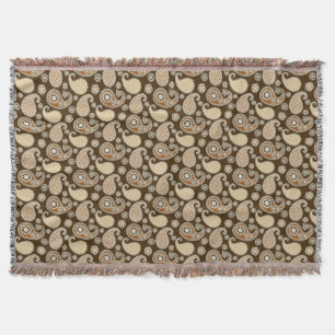 Paisley pattern, Chocolate Brown and Tan Throw Blanket