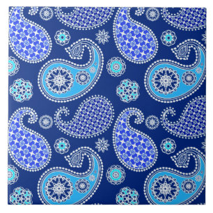 Paisley pattern, cobalt blue and white ceramic tile