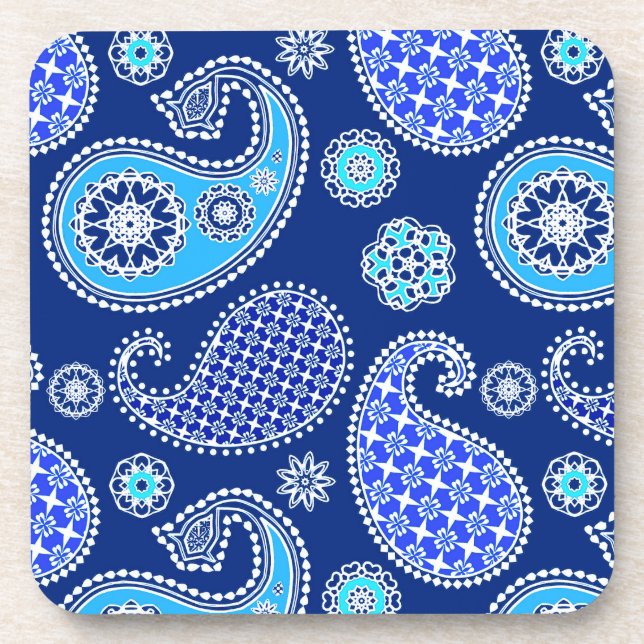 Paisley pattern, cobalt blue and white coaster (Front)