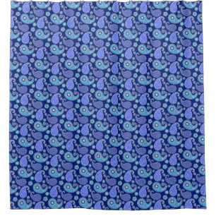 Paisley pattern, cobalt blue and white shower curtain
