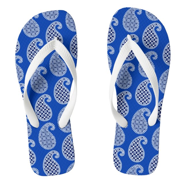 Paisley pattern, cobalt blue and white thongs (Footbed)