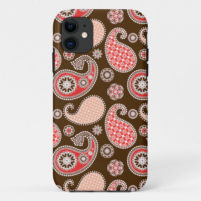 Paisley pattern, coral and chocolate brown Case-Mate iPhone case (Back)
