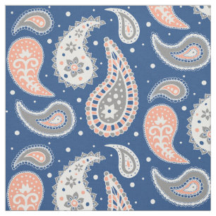 Paisley Pattern Coral Navy Blue Grey Fabric