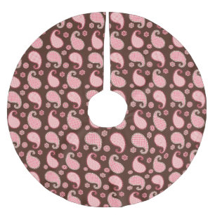 Paisley pattern, coral pink and chocolate brown brushed polyester tree skirt