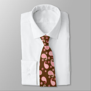 Paisley pattern, coral pink and chocolate brown tie