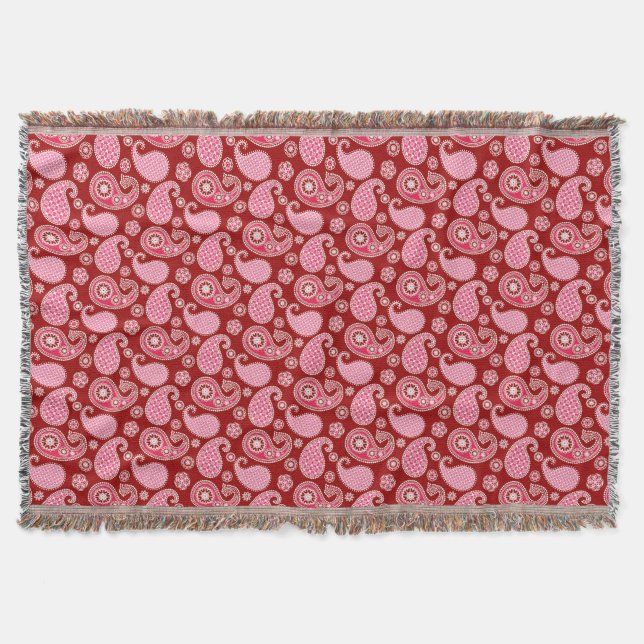 Paisley pattern, Dark Red, Pink and White Throw Blanket (Front)