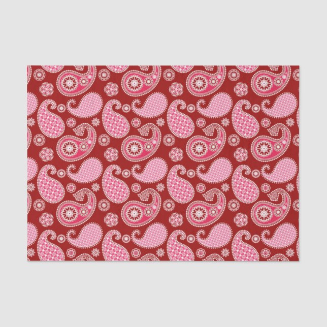 Paisley pattern, Dark Red, Pink and White Tissue Paper (Front)