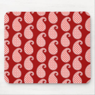 Paisley pattern, deep red and white mouse pad