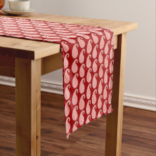 Paisley pattern, deep red and white short table runner