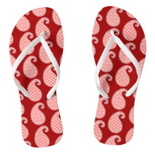 Paisley pattern, deep red and white thongs