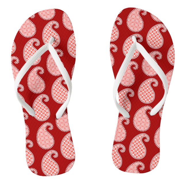 Paisley pattern, deep red and white thongs (Footbed)
