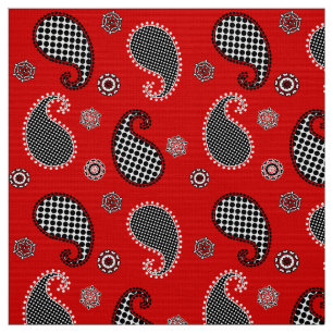 Paisley pattern, deep red, black and white fabric
