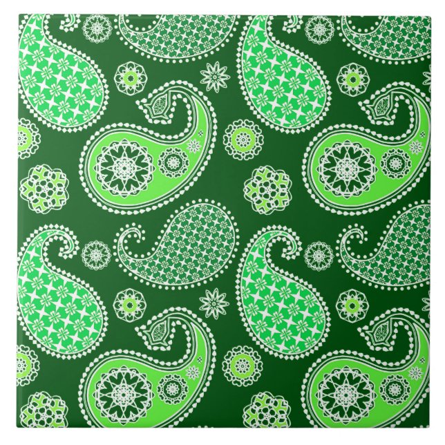 Paisley pattern, Emerald and Jade Green Ceramic Tile (Front)