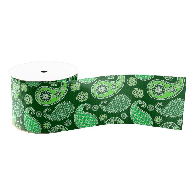Paisley pattern, Emerald and Jade Green Grosgrain Ribbon (Spool)