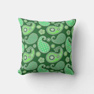 Paisley pattern, Emerald and Jade Green Outdoor Cushion