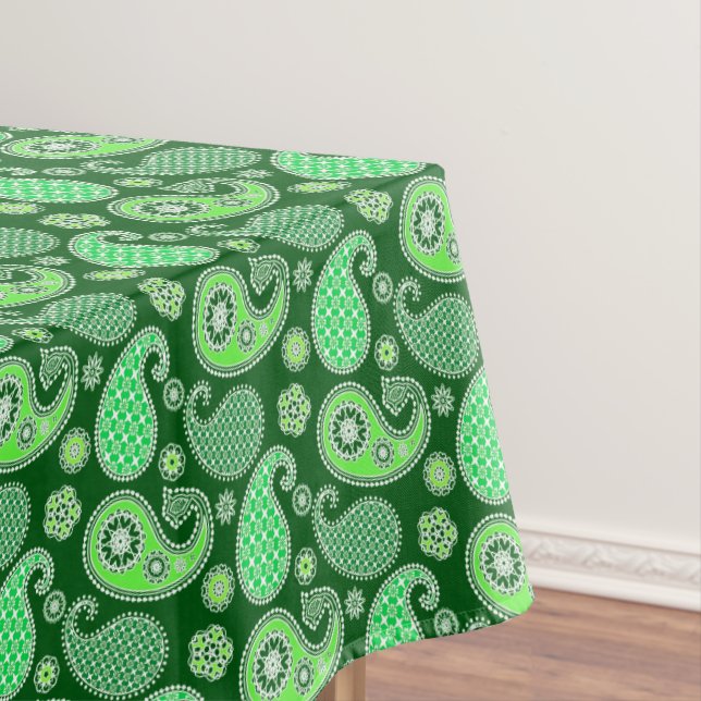 Paisley pattern, Emerald and Jade Green Tablecloth (In Situ)