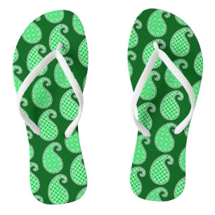 Paisley pattern, emerald green and white thongs