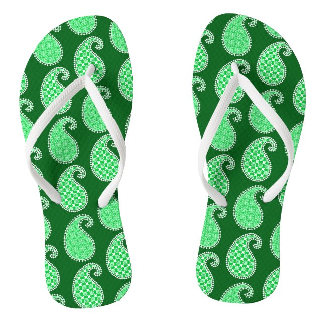 Paisley pattern, emerald green and white thongs (Footbed)