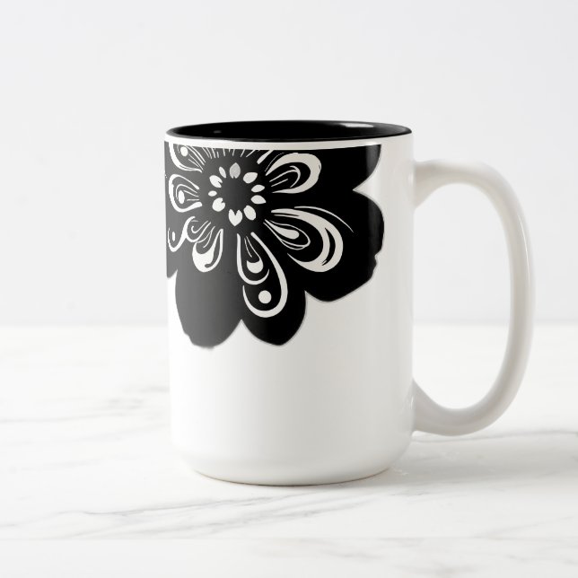 Paisley Pattern Flower Silhouettes Two-Tone Coffee Mug (Right)