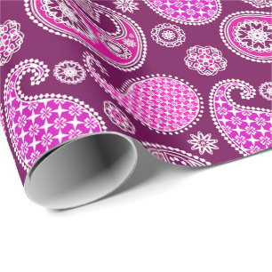 Paisley pattern, fuchsia pink, purple and white wrapping paper