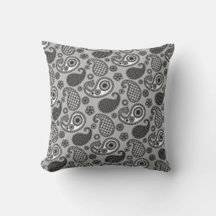 Paisley Pattern, Grey, Black and White  Cushion