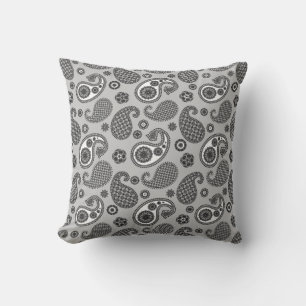 Paisley Pattern, Grey, Black and White   Cushion
