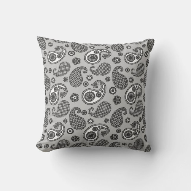 Paisley Pattern, Grey, Black and White   Cushion (Front)