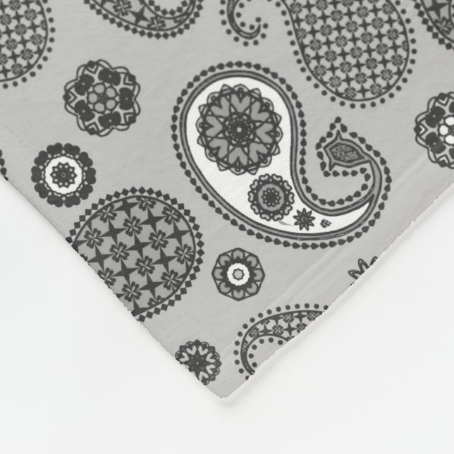 Paisley Pattern, Grey, Black and White   Fleece Bl Blanket (Corner)
