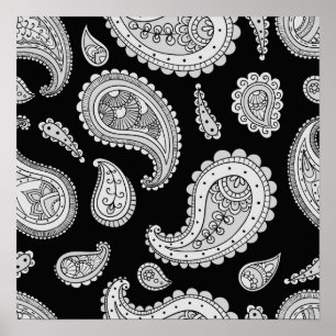 Paisley Pattern - Grey Poster