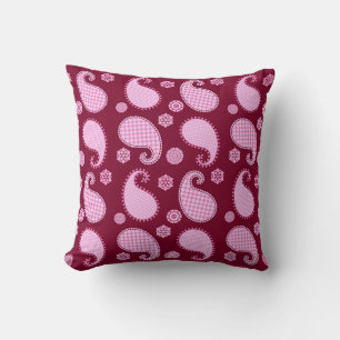 Paisley pattern, ice pink and burgundy cushion