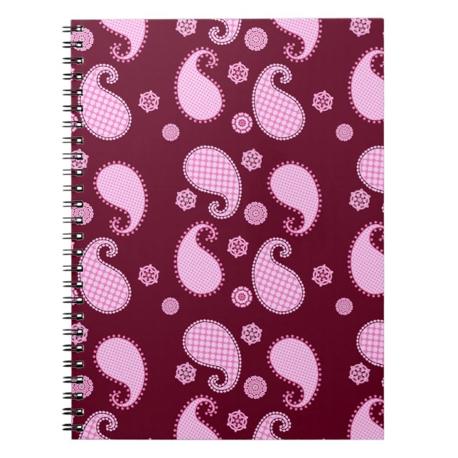 Paisley pattern, ice pink and burgundy notebook (Front)