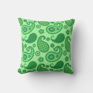 Paisley Pattern, Jade and Emerald Green Outdoor Cushion