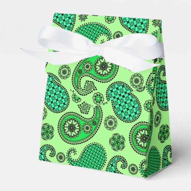 Paisley pattern, jade and mint green favour box (Front Side)