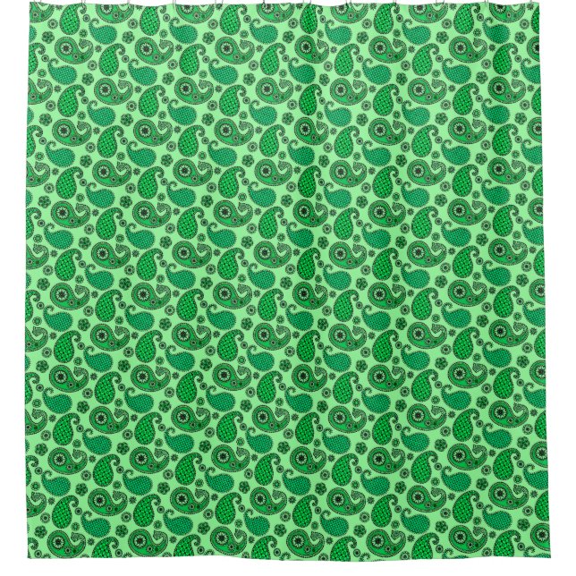 Paisley pattern, jade and mint green shower curtain (Front)
