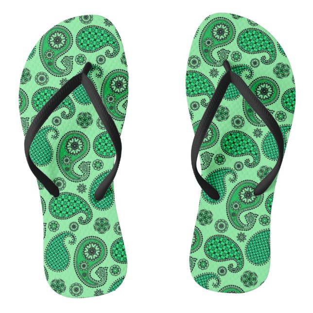 Paisley pattern, jade and mint green thongs (Footbed)