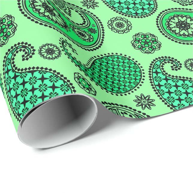Paisley pattern, jade and mint green wrapping paper (Roll Corner)