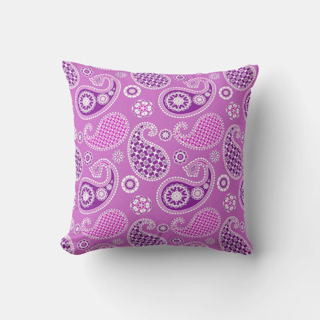 Paisley Pattern, Lilac and Amethyst Purple Cushion (Front)