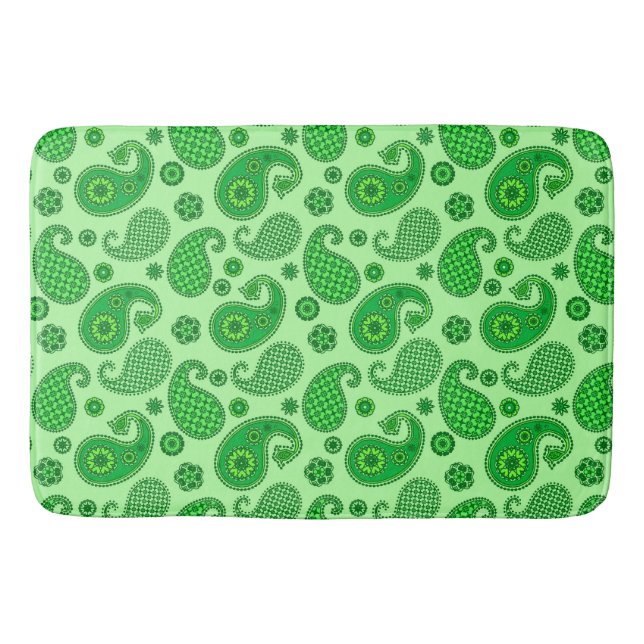 Paisley Pattern, Lime and Emerald Green Bath Mat (Front)
