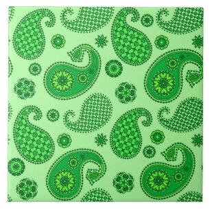 Paisley Pattern, Lime and Emerald Green Ceramic Tile