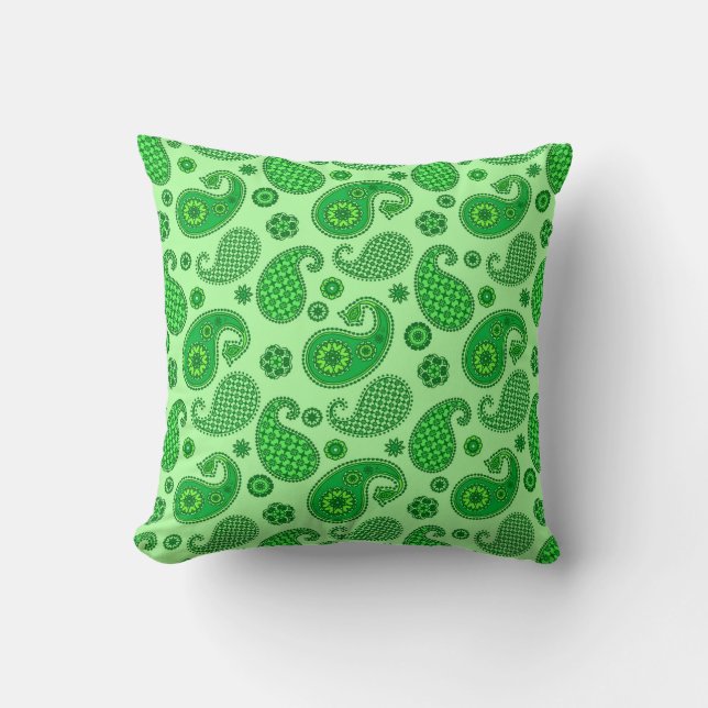 Paisley Pattern, Lime and Emerald Green Cushion (Front)