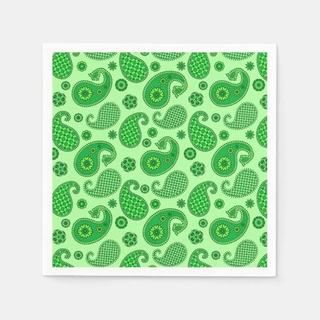 Paisley Pattern, Lime and Emerald Green  Napkin (Front)