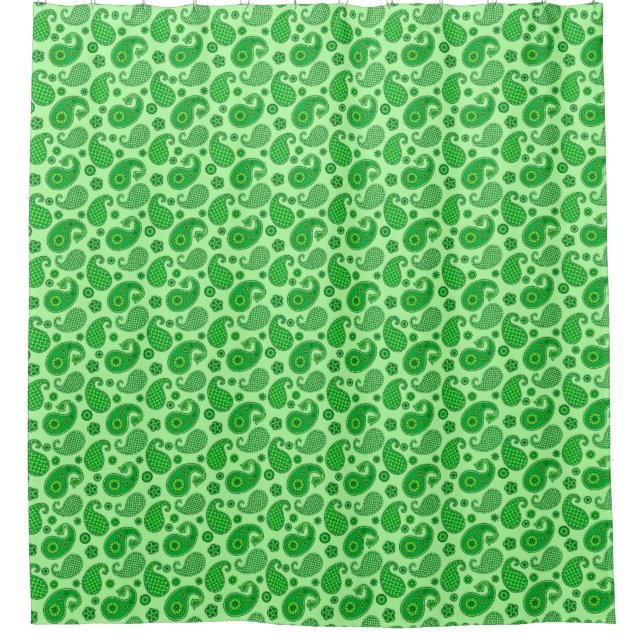 Paisley Pattern, Lime and Emerald Green Shower Curtain (Front)