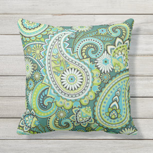 Paisley Pattern Lime Green Turquoise Cushion