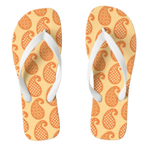 Paisley pattern, mandarin and pastel orange thongs