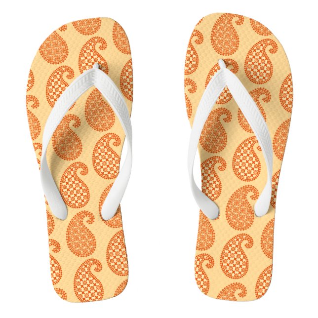 Paisley pattern, mandarin and pastel orange thongs (Footbed)