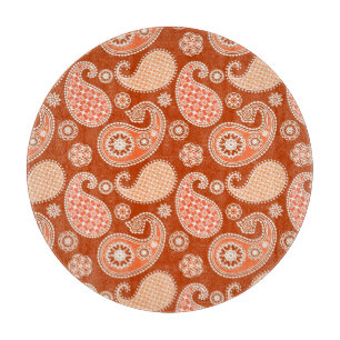 Paisley pattern, Mandarin Orange and White Cutting Board